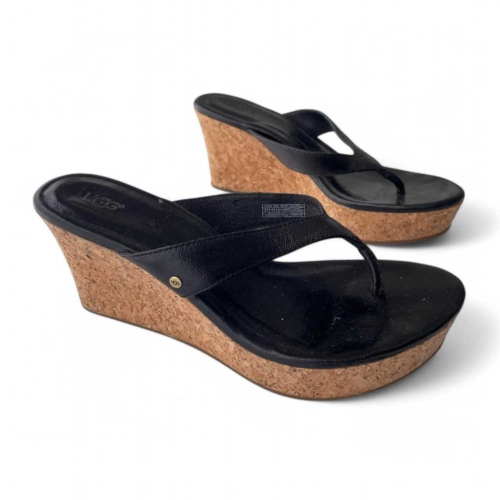 UGG Black Wedge Sandals with Cork Heel